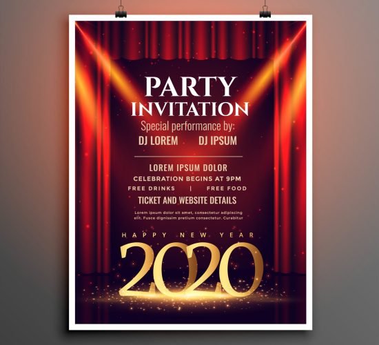 happy new year 2020 party invitation template design