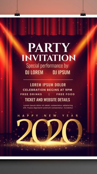 happy new year 2020 party invitation template design